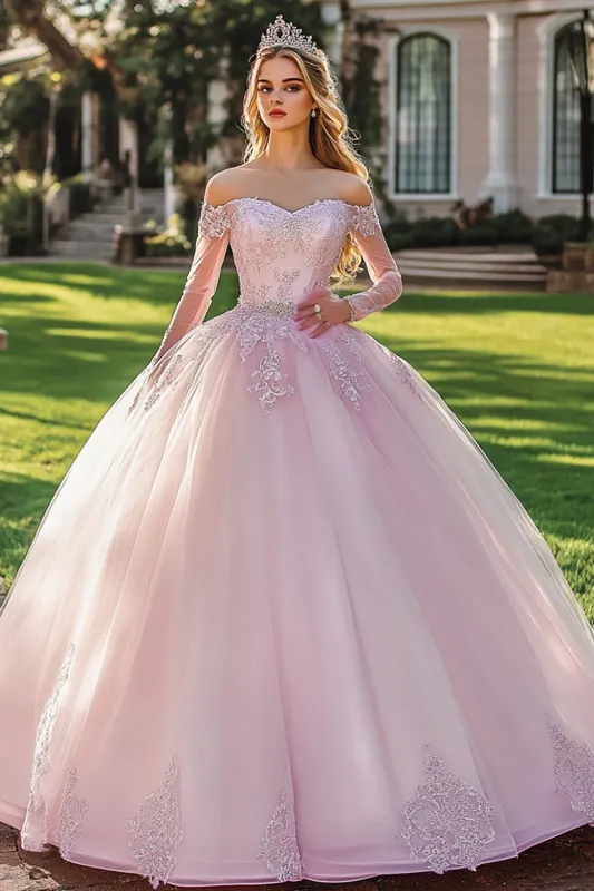 Off the Shoulder Lilac Ball Gown Appliqued Quinceanera Dress sold by Zapaka