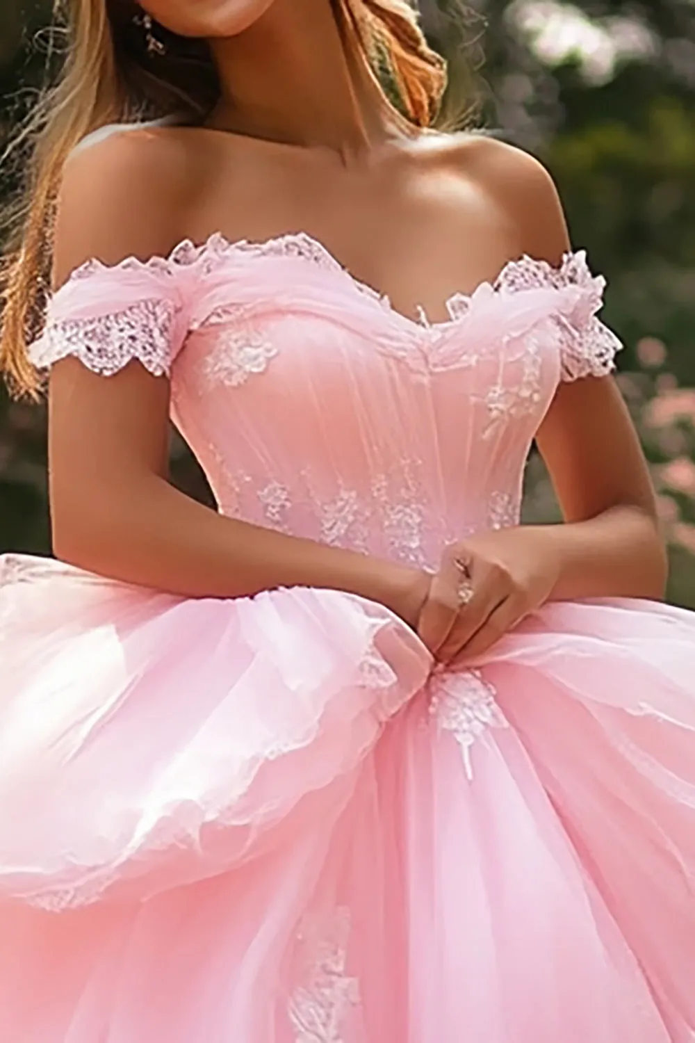 Princess Ball Gown Off the Shoulder Ruffled Pink Quinceanera Dress sold by Zapaka product image thumbnail 2