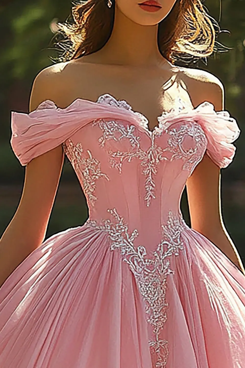 Princess Off the Shoulder Appliqued Ball Gown Pink Quinceanera Dress sold by Zapaka product image thumbnail 2