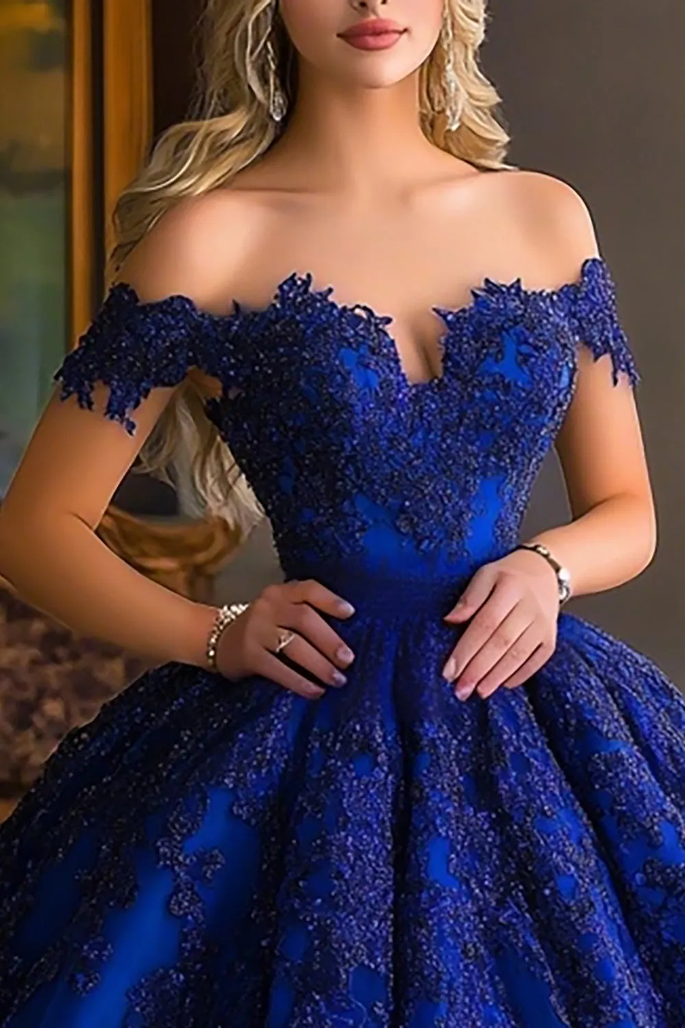 Off the Shoulder Appliqued Ball Gown Royal Blue Quinceanera Dress sold by Zapaka product image thumbnail 2