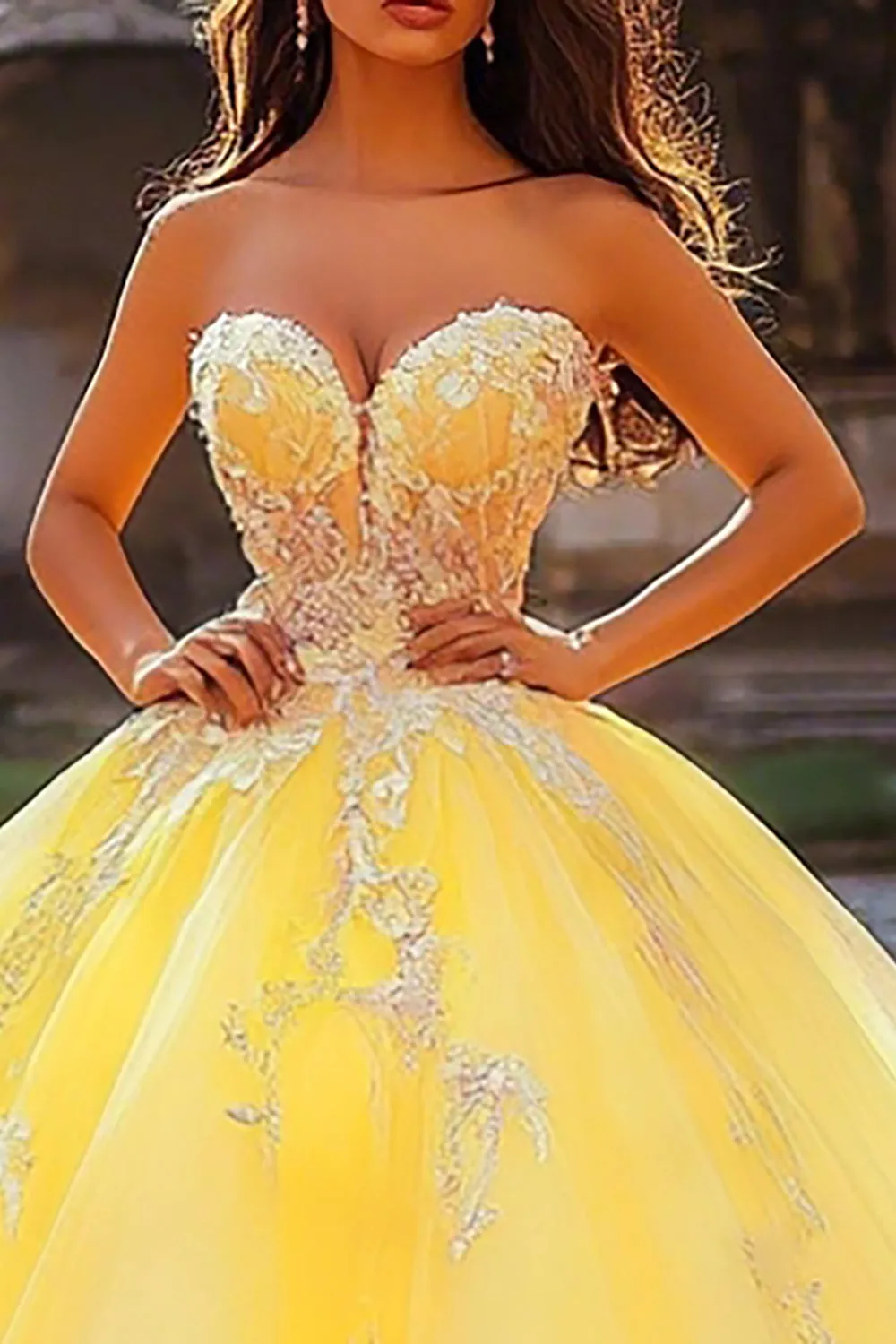 Ball Gown Strapless Yellow Appliqued Quinceanera Dress sold by Zapaka product image thumbnail 2