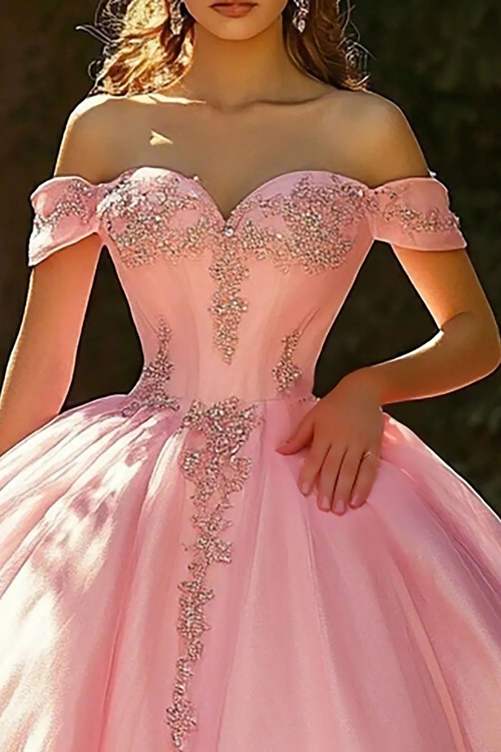 Ball Gown Pink Off the Shoulder Appliqued Princess Quinceanera Dress sold by Zapaka product image thumbnail 2