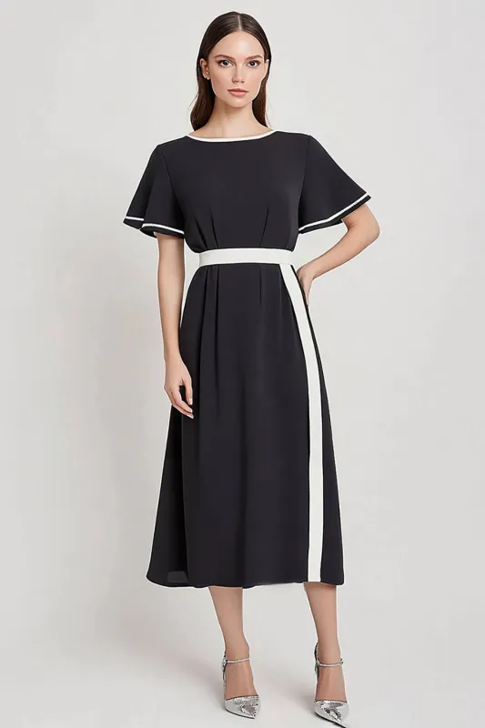 Black A Line Long Work Dress with Sleeves sold by Zapaka