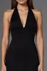A Line Halter Sleeveless Black Long Formal Dress sold by Zapaka