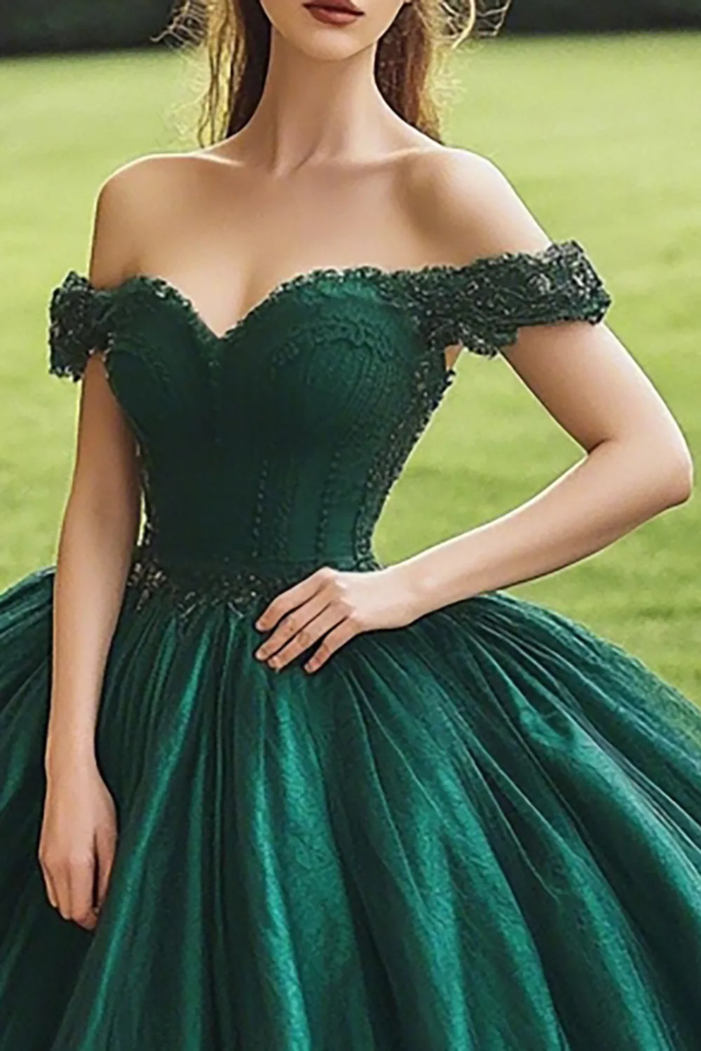 Ball Gown Off The Shoulder Corset Dark Green Quinceanera Dress sold by Zapaka product image thumbnail 2