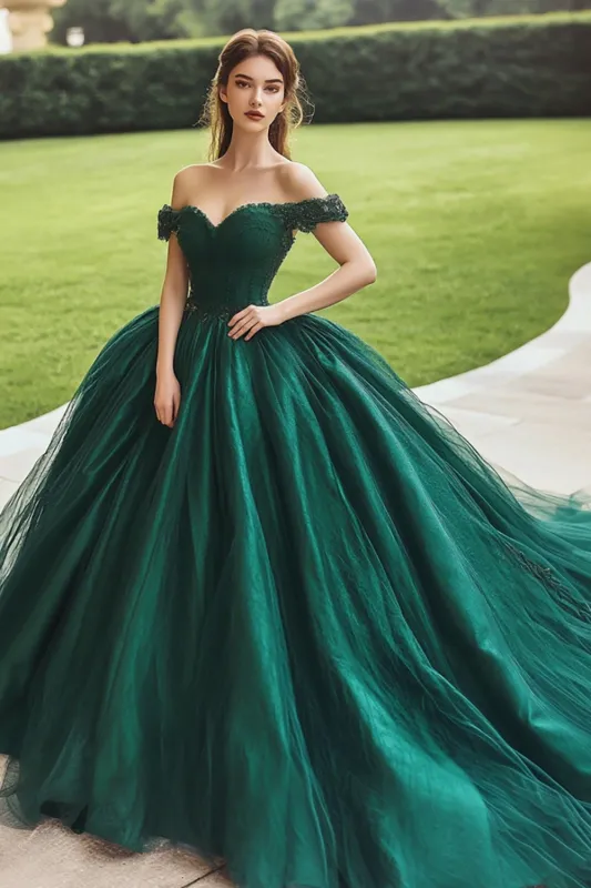 Ball Gown Off The Shoulder Corset Dark Green Quinceanera Dress sold by Zapaka