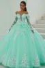 Ball Gown Off The Shoulder Mint Green Appliqued Quinceanera Dress sold by Zapaka