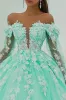 Ball Gown Off The Shoulder Mint Green Appliqued Quinceanera Dress sold by Zapaka