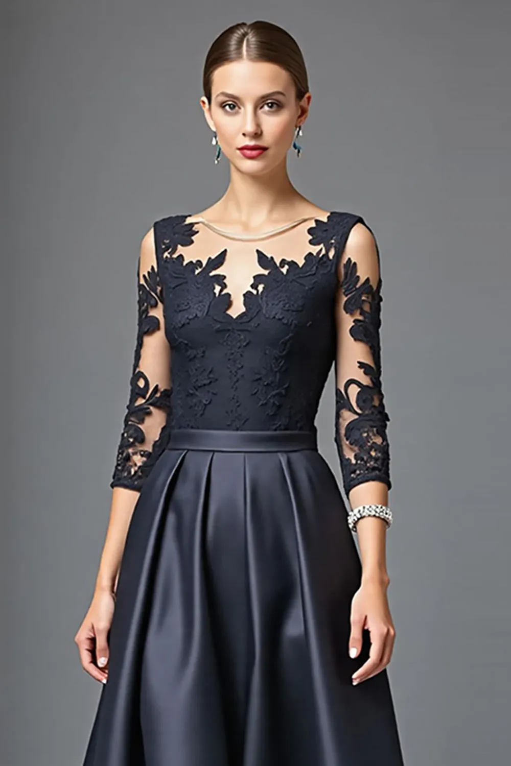 Navy High Low A Line Mother Of The Bride Dress With Appliques sold by Zapaka product image thumbnail 2