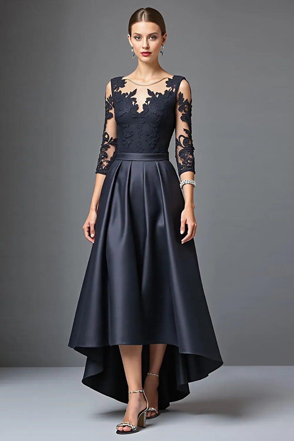 Navy High Low A Line Mother Of The Bride Dress With Appliques sold by Zapaka
