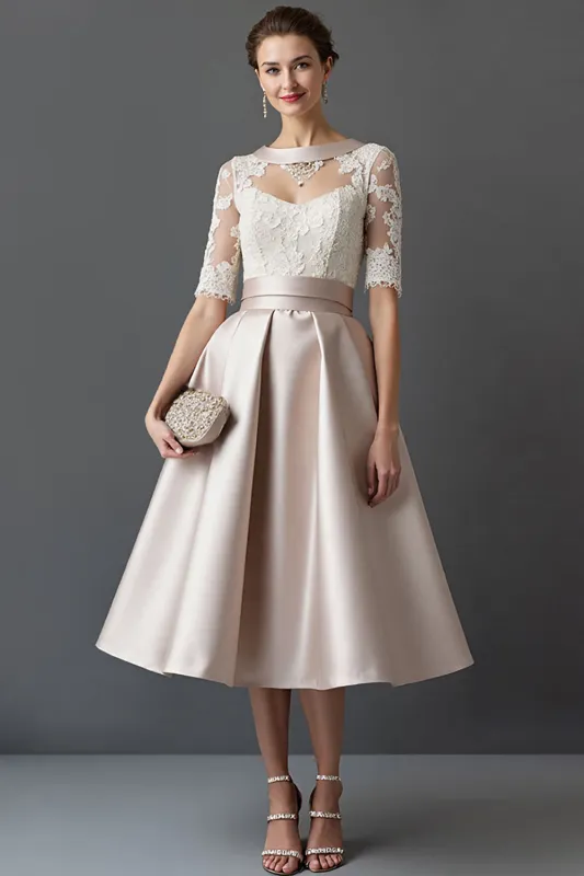 Apricot A Line Satin Mother Of The Bride Dress With Appliques sold by Zapaka