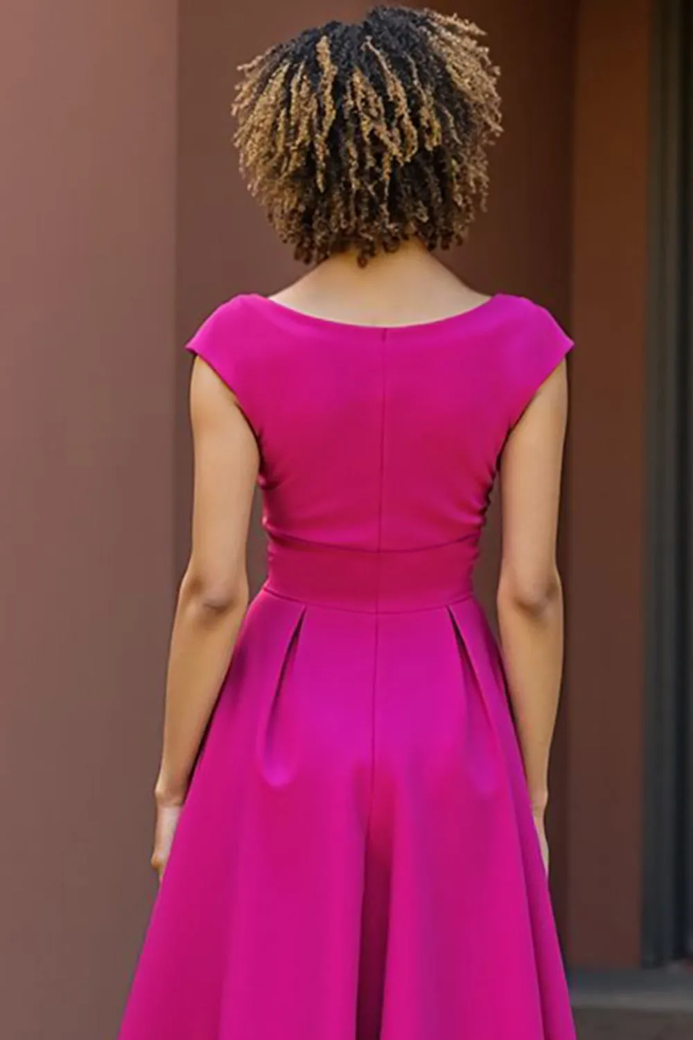 Fuchsia V Neck A Line Midi Mother Of The Bride Dress sold by Zapaka product image thumbnail 4