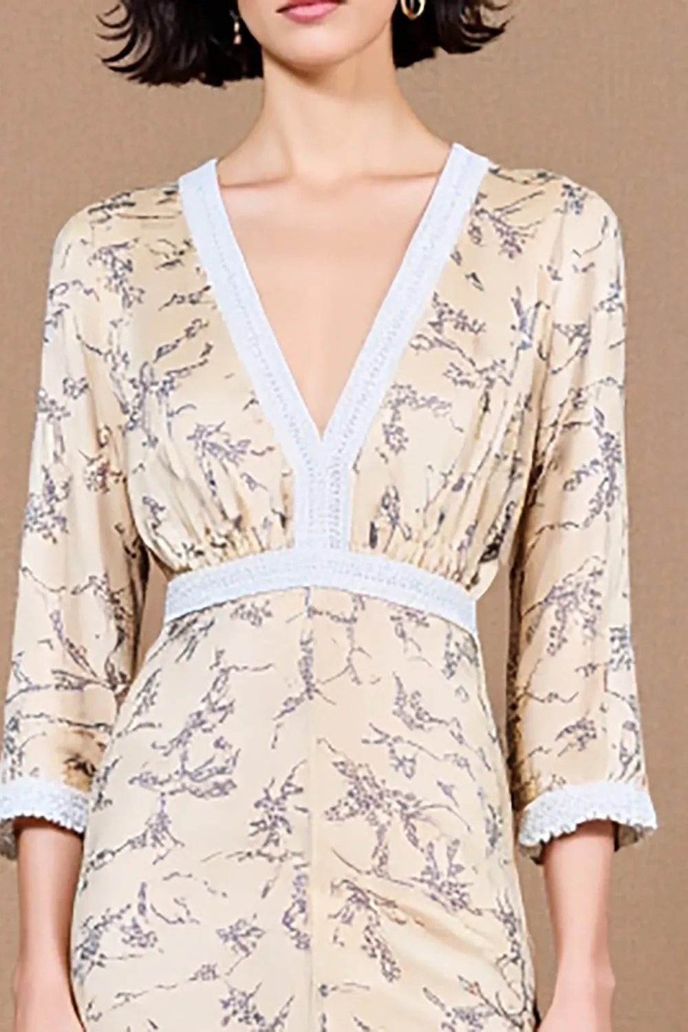 Print Apricot Sheath Midi Wedding Guest Dress sold by Zapaka product image thumbnail 3