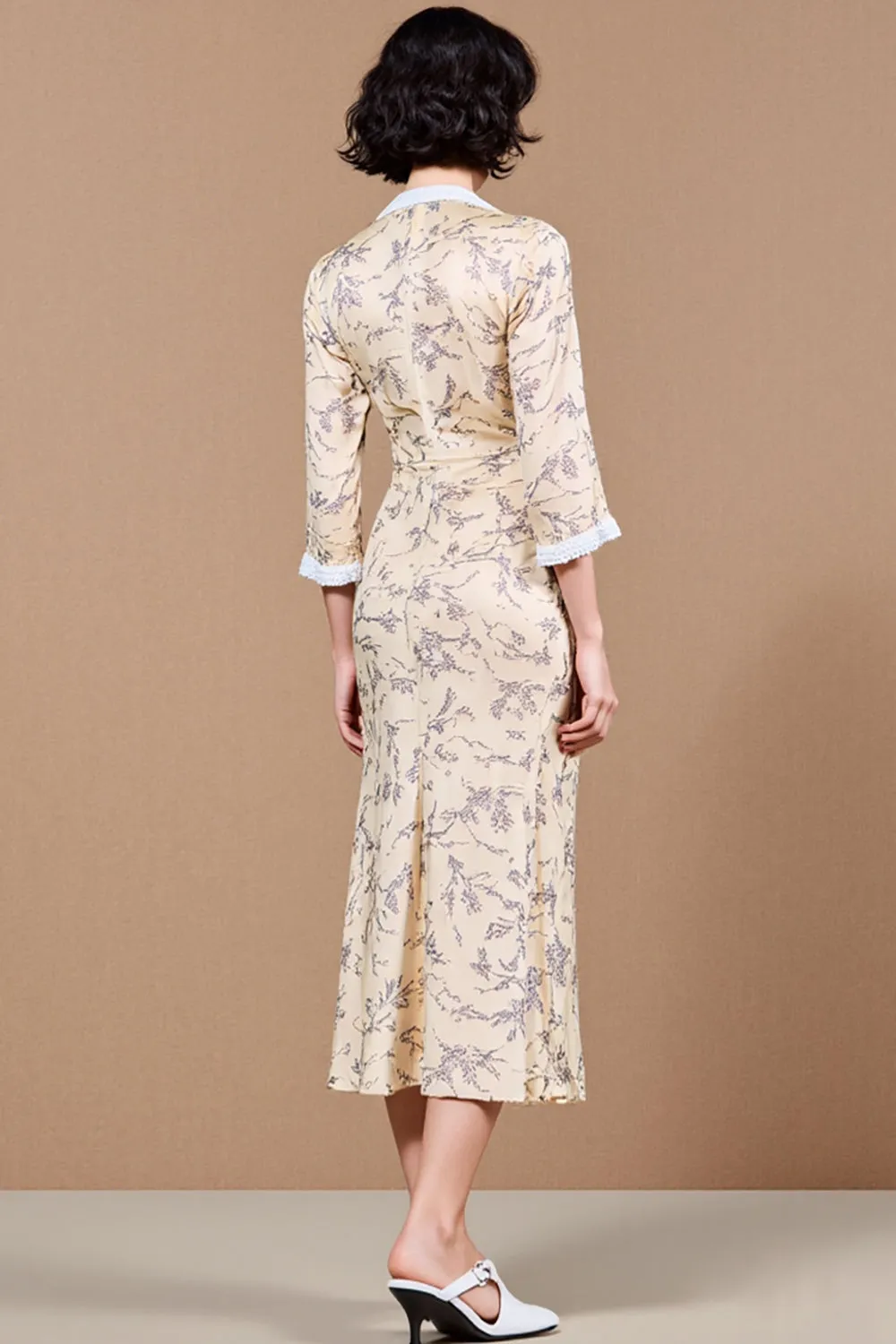 Print Apricot Sheath Midi Wedding Guest Dress sold by Zapaka product image thumbnail 2