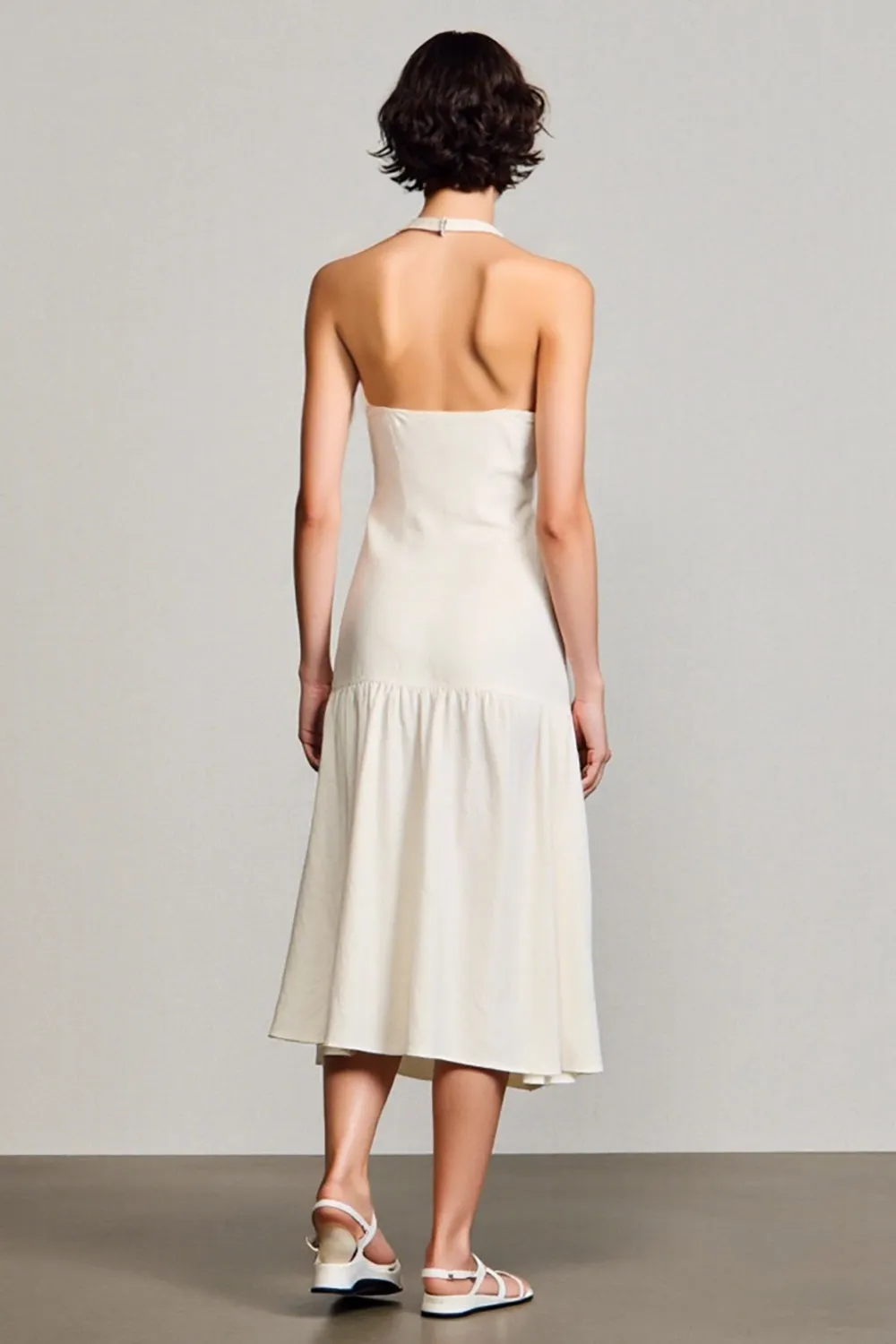 Halter Ivory A Line Midi Wedding Guest Dress sold by Zapaka product image thumbnail 2