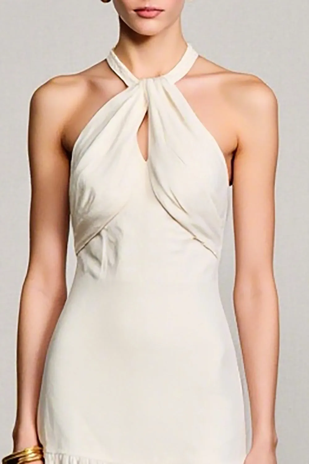 Halter Ivory A Line Midi Wedding Guest Dress sold by Zapaka product image thumbnail 3