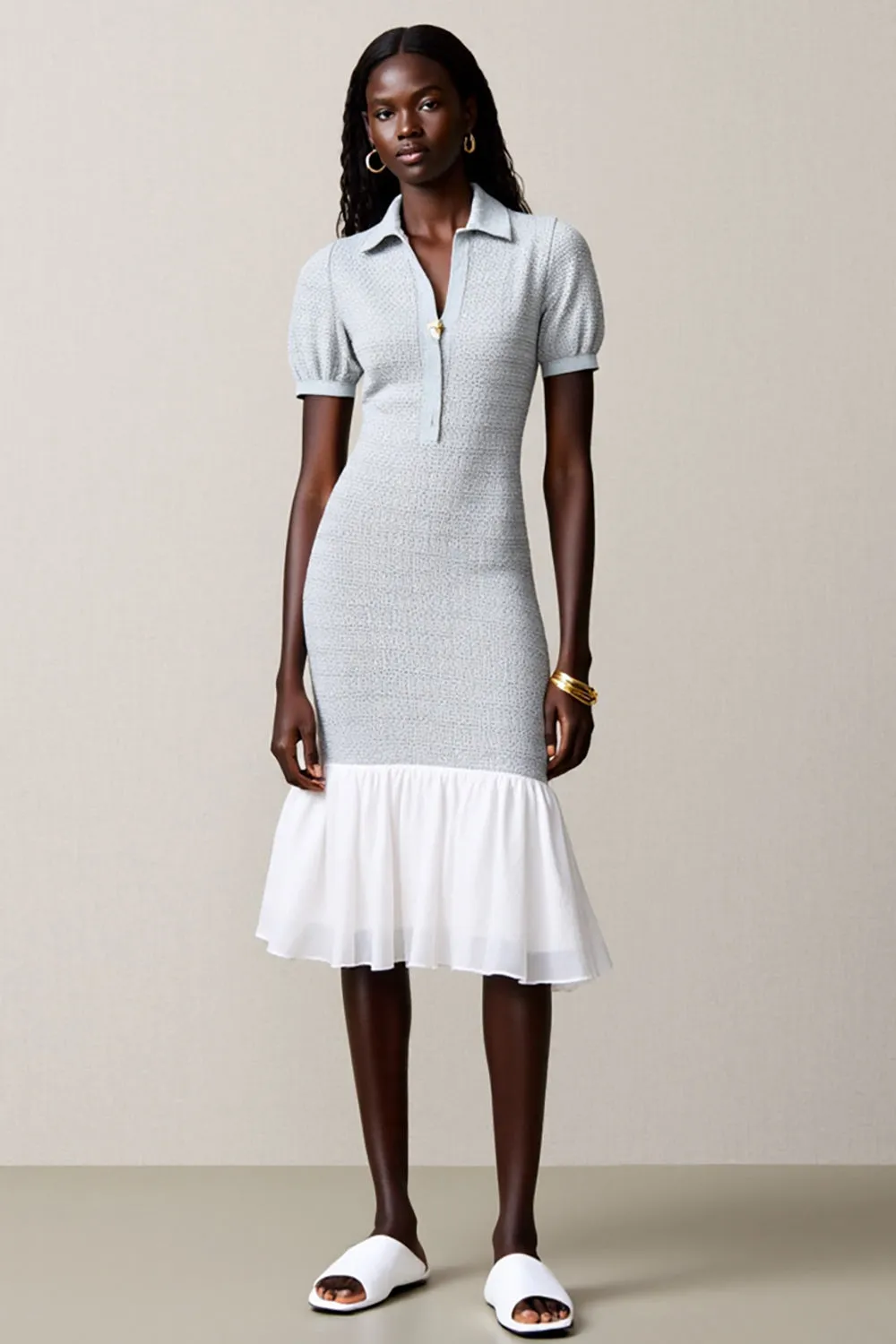 Dusty Blue A Line Wedding Guest Dress With Ruffles sold by Zapaka