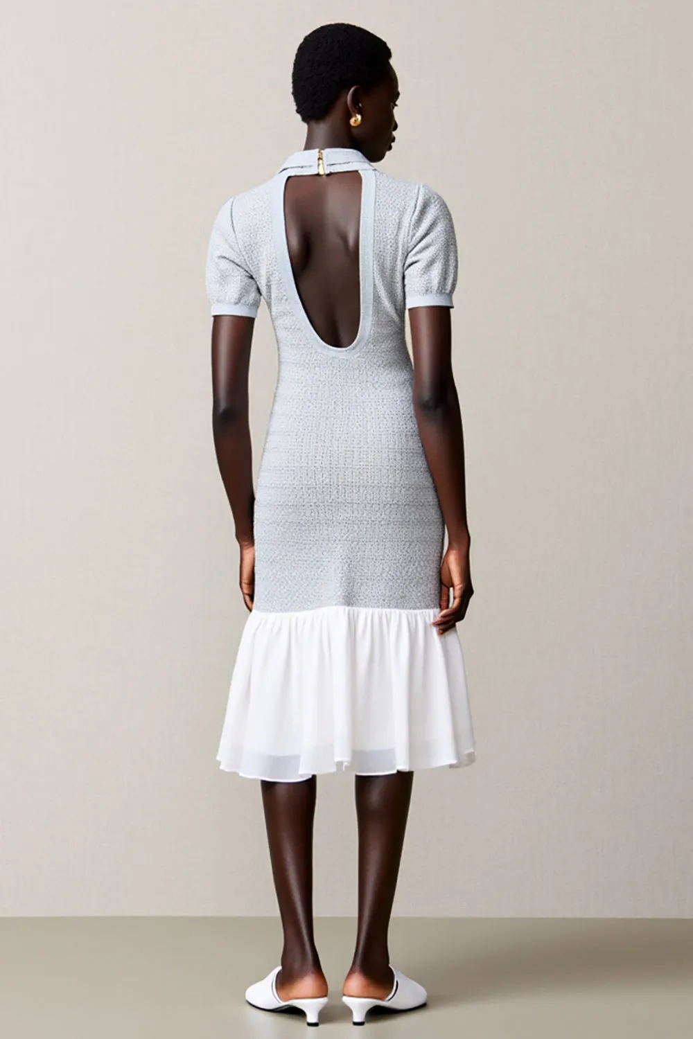 Dusty Blue A Line Wedding Guest Dress With Ruffles sold by Zapaka product image thumbnail 2