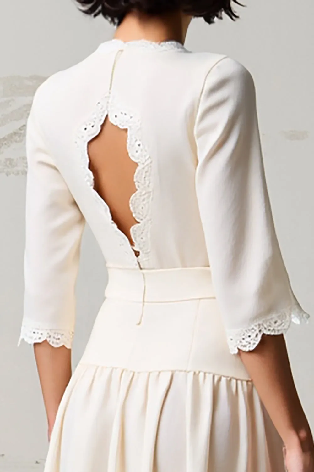 White V Neck A Line Wedding Guest Dress with 3/4 Sleeves sold by Zapaka product image thumbnail 4