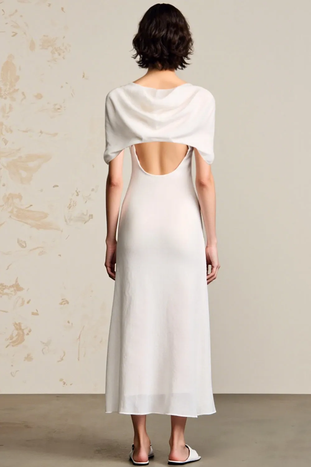 Ivory A Line Cowl Neck Wedding Guest Dress sold by Zapaka product image thumbnail 2