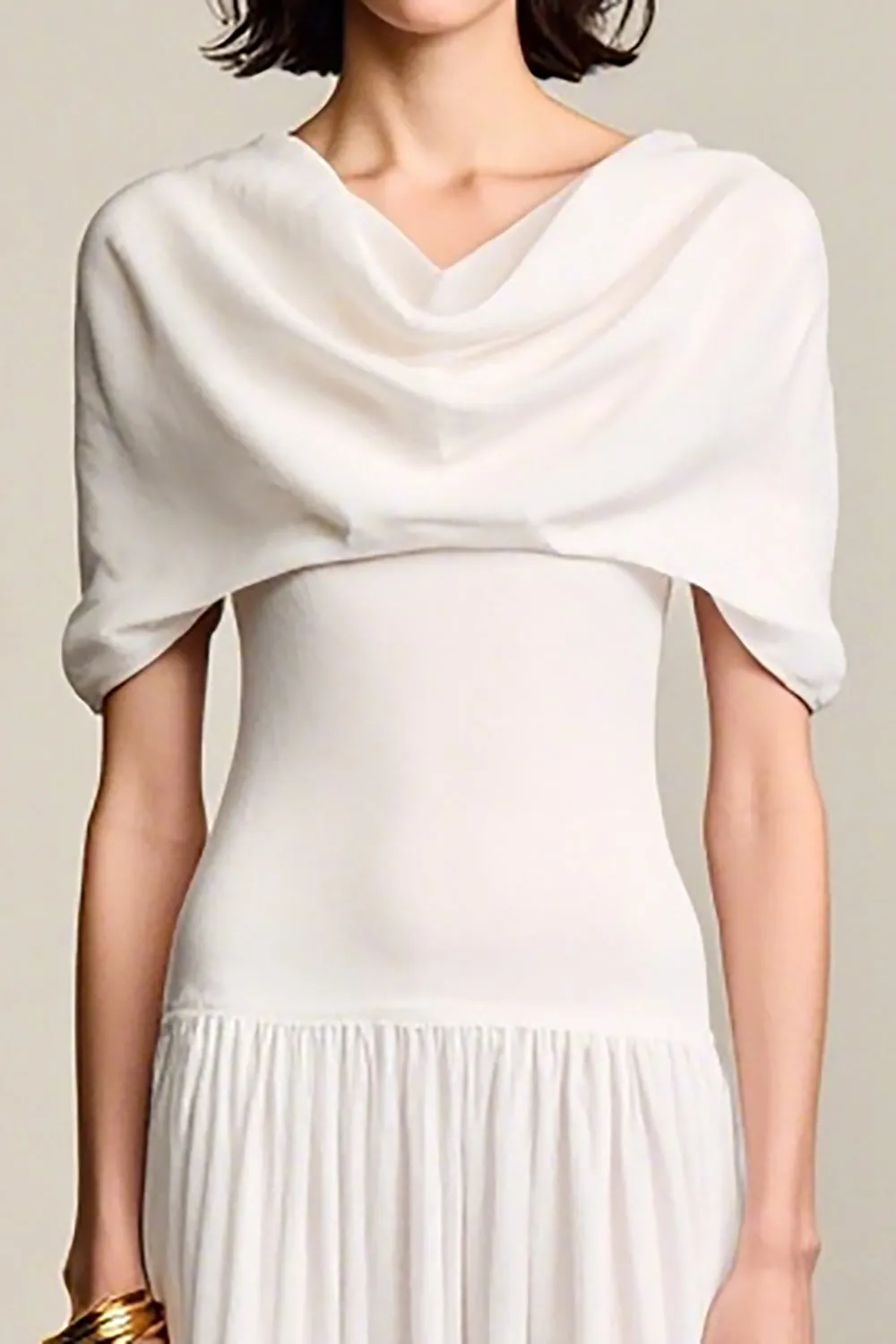 Ivory A Line Cowl Neck Wedding Guest Dress sold by Zapaka product image thumbnail 3