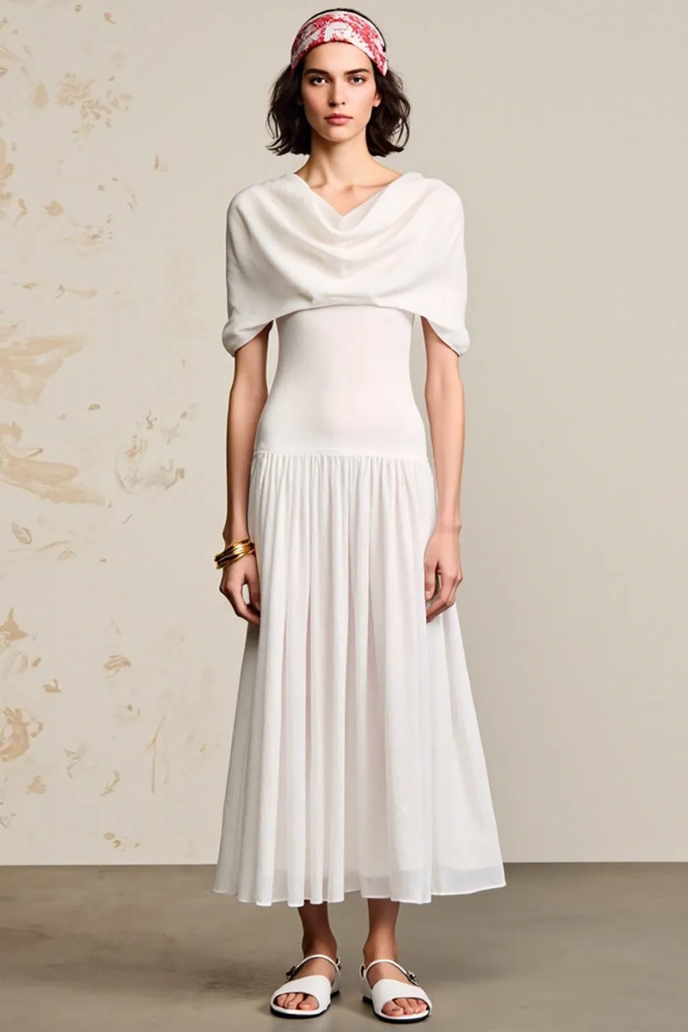 Ivory A Line Cowl Neck Wedding Guest Dress sold by Zapaka