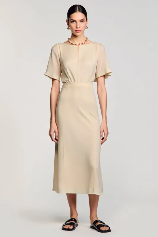 Apricot Sheath Boat Neck Wedding Guest Dress sold by Zapaka