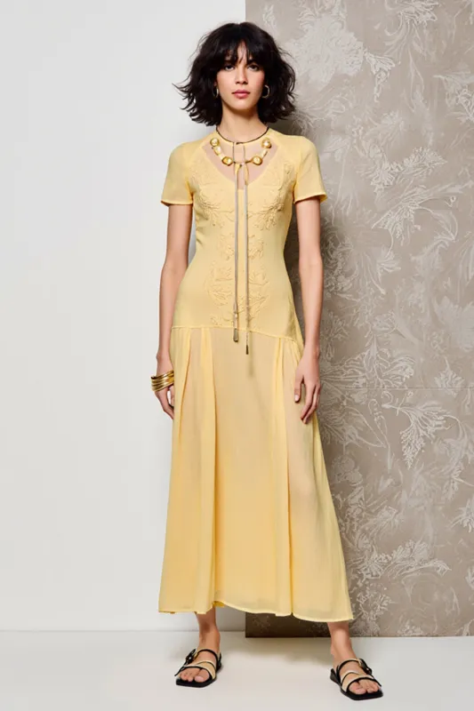 Chiffon Yellow A Line Wedding Guest Dress sold by Zapaka