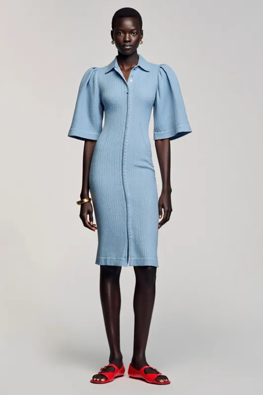 Blue Sheath Polo Collar Short Wedding Guest Dress sold by Zapaka