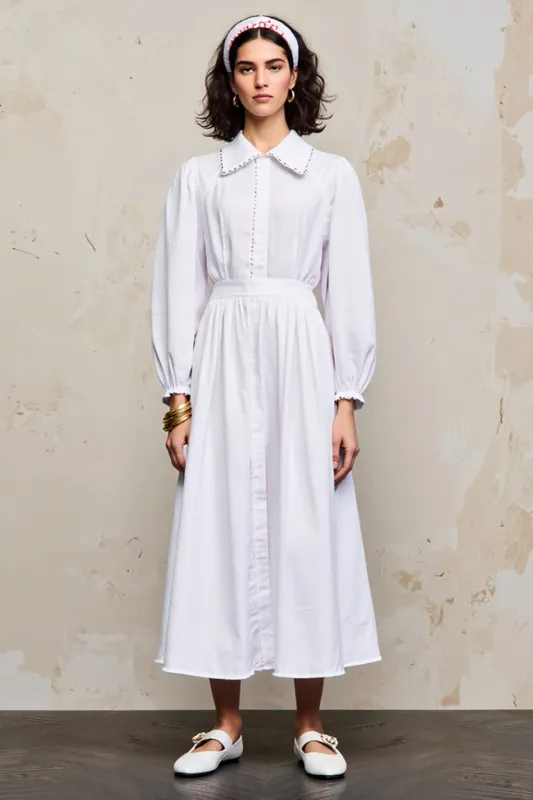 White Simple Long Sleeve A Line Wedding Guest Dress sold by Zapaka