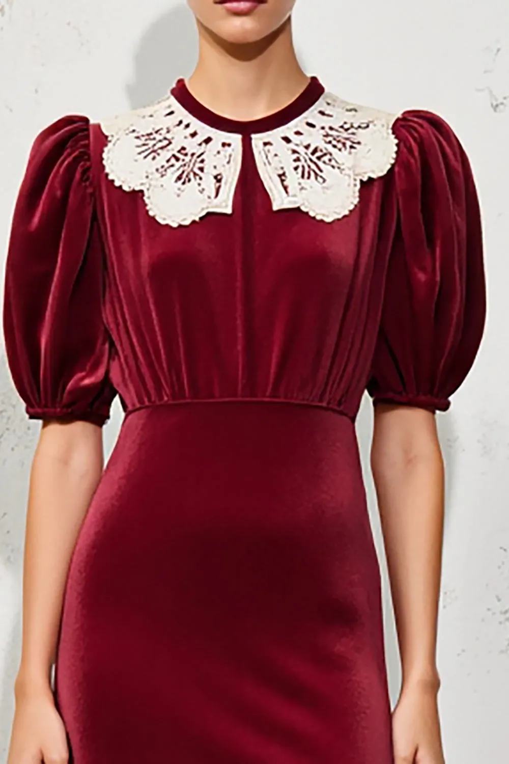 Velvet Dark Red A Line Wedding Guest Dress sold by Zapaka product image thumbnail 3