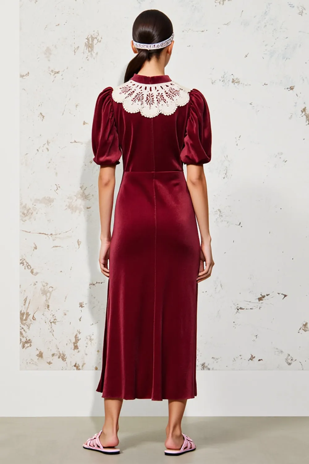 Velvet Dark Red A Line Wedding Guest Dress sold by Zapaka product image thumbnail 2