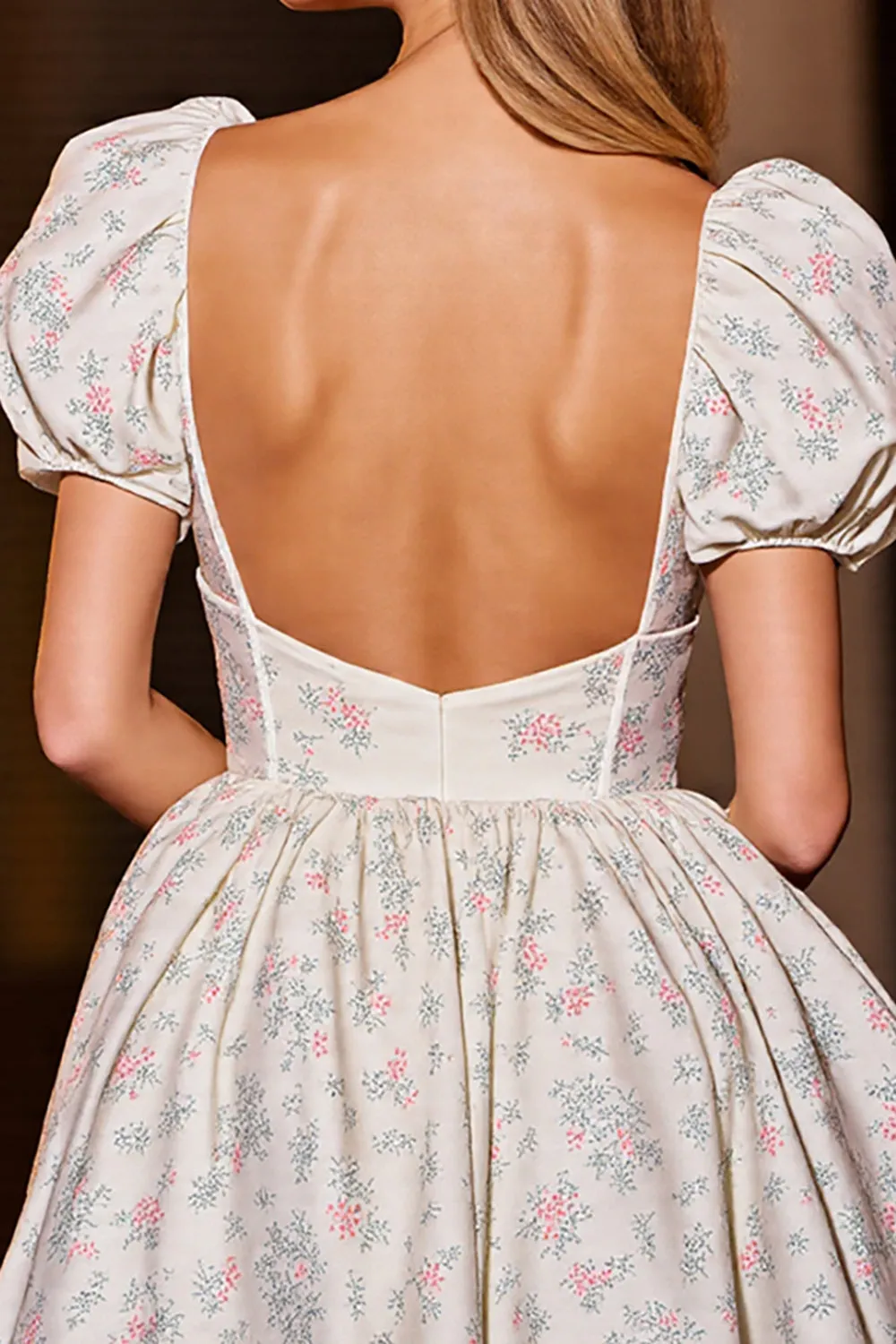 White Corset Floral Short Homecoming Dress with Sleeves sold by Zapaka product image thumbnail 4