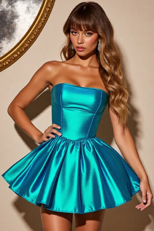 Blue Metallic Strapless Homecoming Dress sold by Zapaka