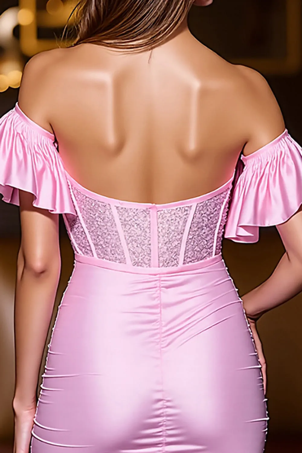 Pink Off The Shoulder Corset Beaded Homecoming Dress sold by Zapaka product image thumbnail 4