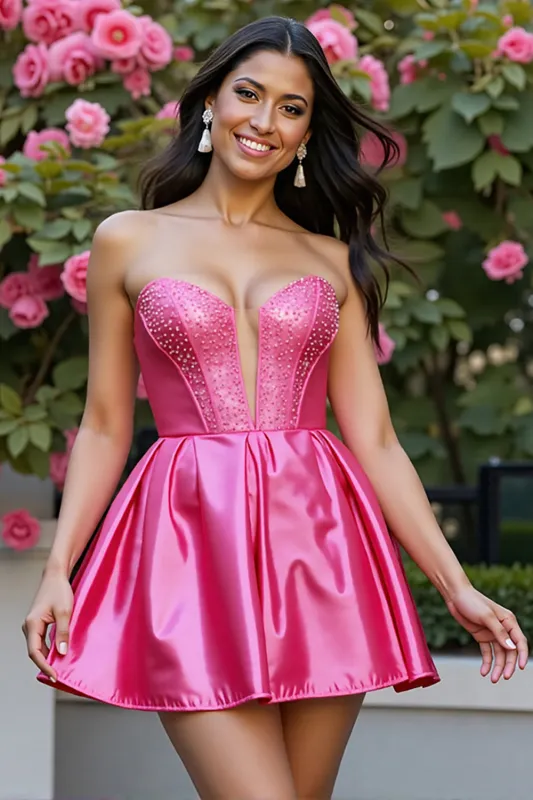 Fuchsia Corset Beaded Strapless Homecoming Dress sold by Zapaka