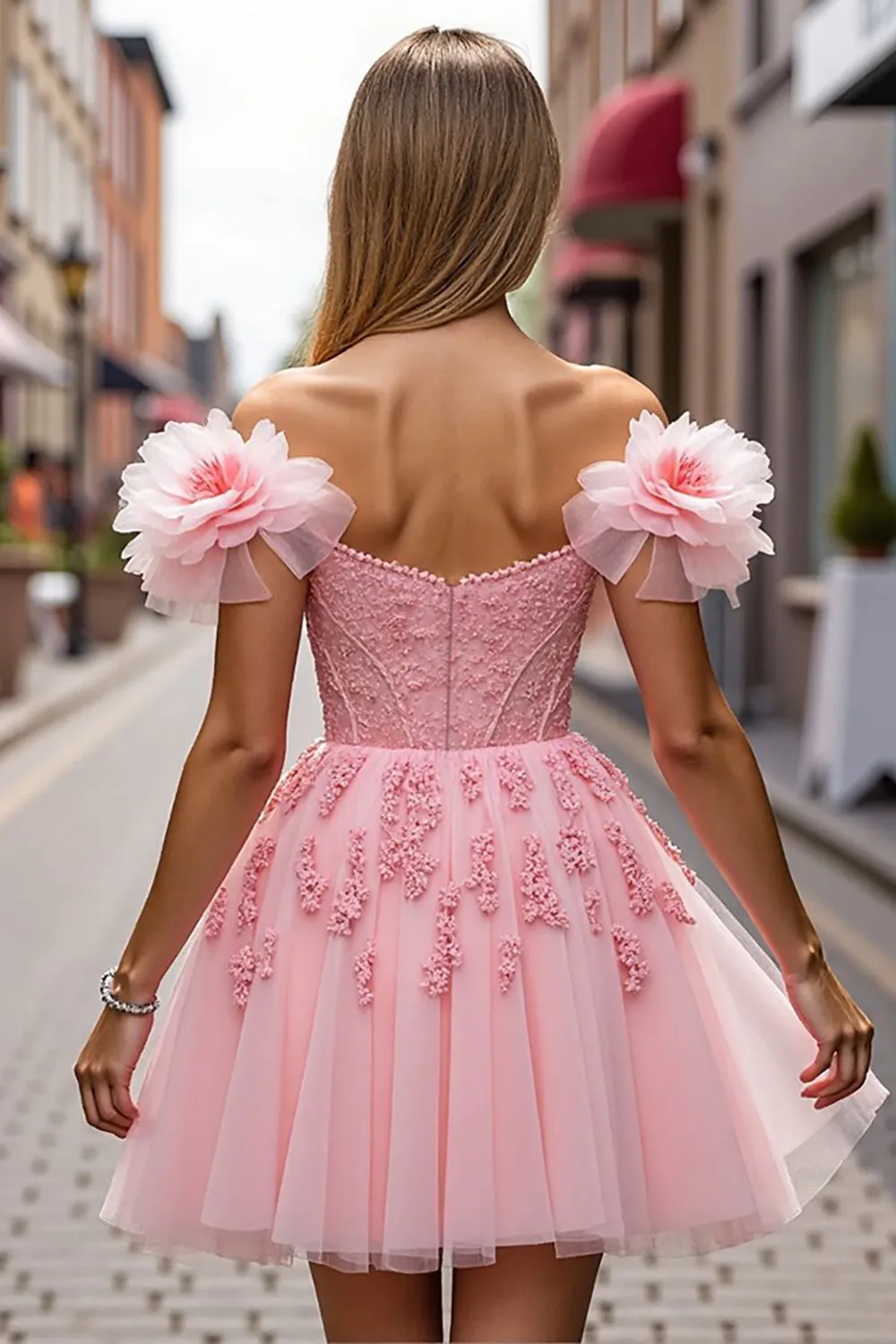 Floral Blush Short Corset Homecoming Dress with Appliques sold by Zapaka product image thumbnail 2