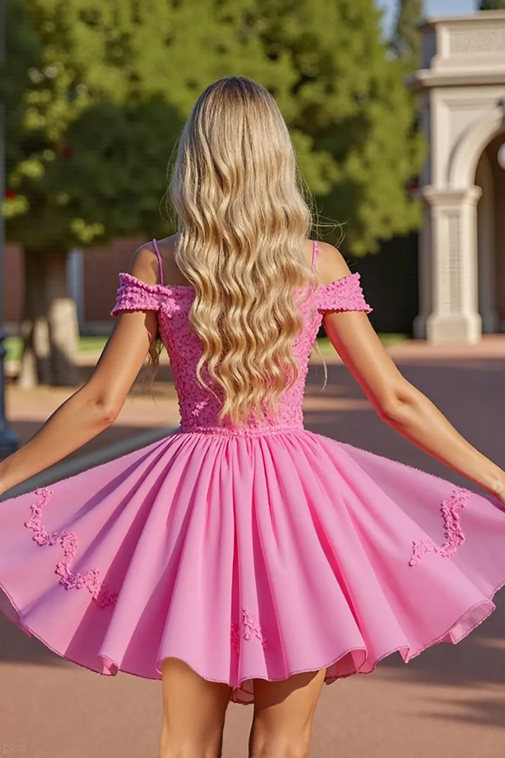 Pink Corset Cold Shoulder Short Homecoming Dress with Appliques sold by Zapaka product image thumbnail 2