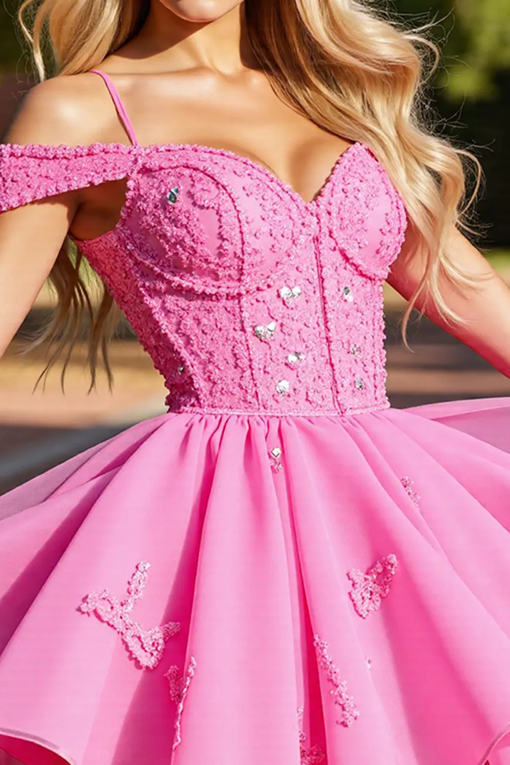 Pink Corset Cold Shoulder Short Homecoming Dress with Appliques sold by Zapaka product image thumbnail 3