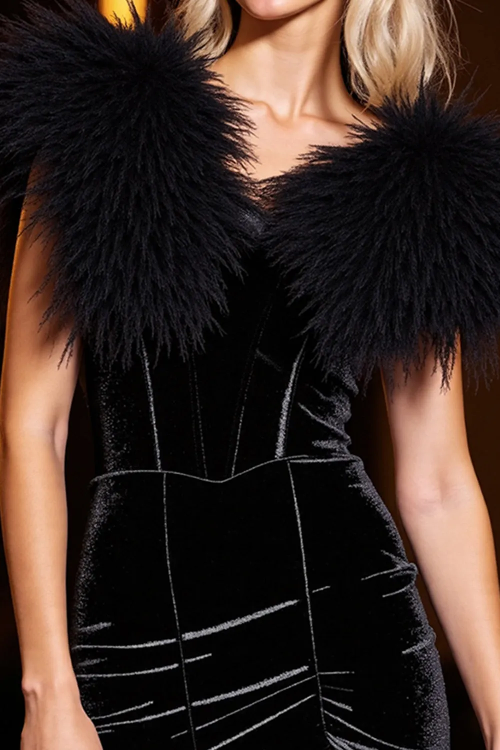 Velvet Black Homecoming Dress with Feather sold by Zapaka product image thumbnail 3