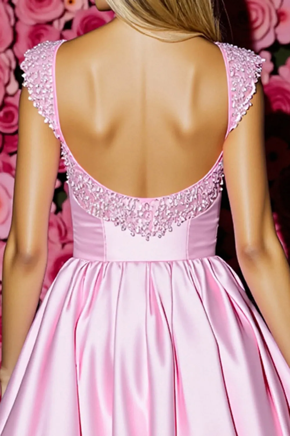 Pink Satin Pleated A Line Homecoming Dress with Bow sold by Zapaka product image thumbnail 4