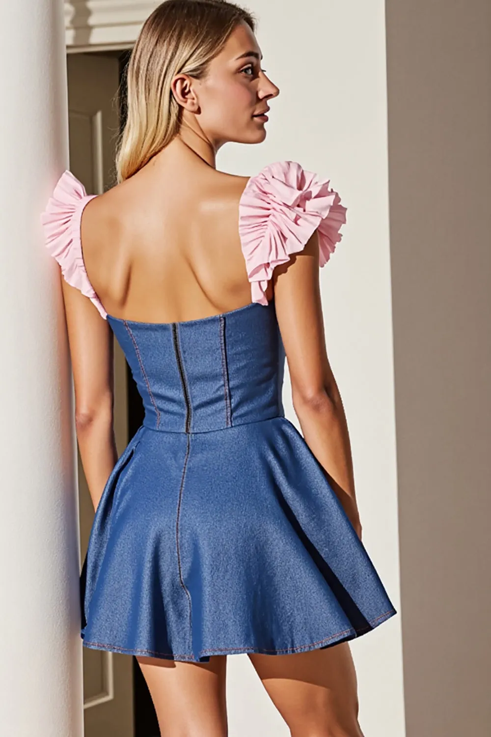 Dark Blue Ruffled Square Neck A Line Homecoming Dress sold by Zapaka product image thumbnail 2