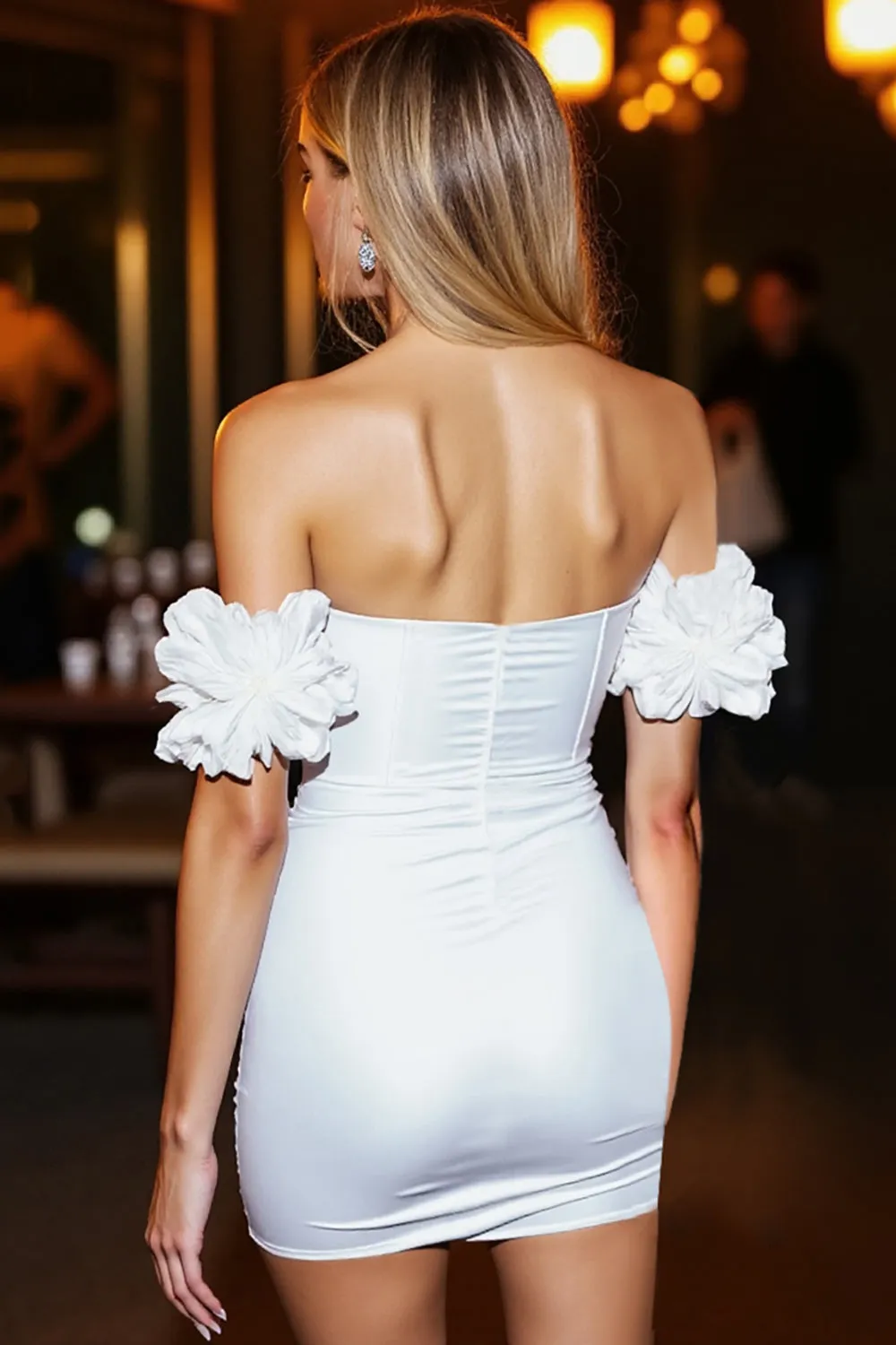 White Bodycon Off The Shoulder Homecoming Dress With Ruffled Sleeves sold by Zapaka product image thumbnail 2