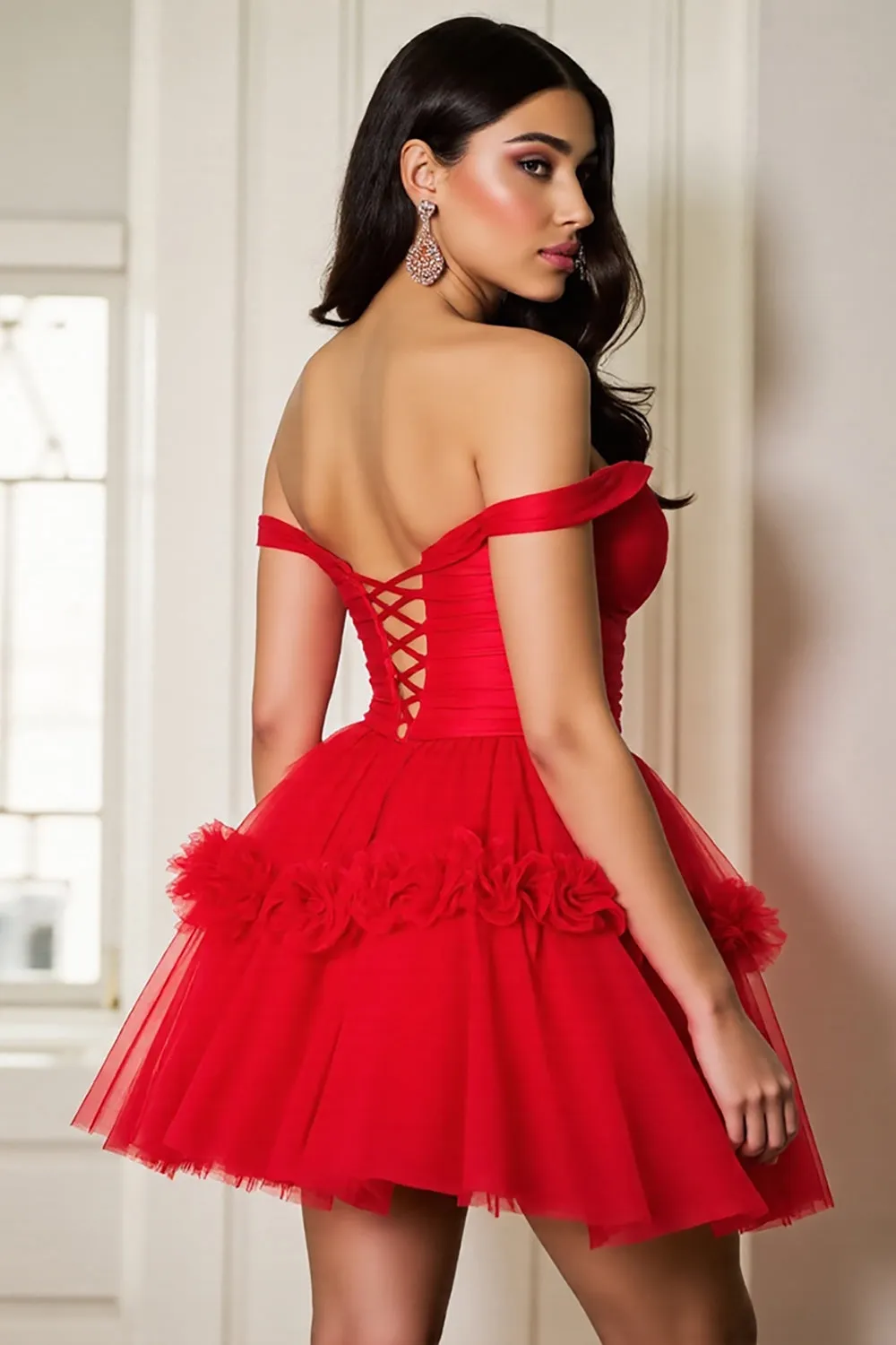 Off The Shoulder A Line Mini Red Homecoming Dress sold by Zapaka product image thumbnail 2