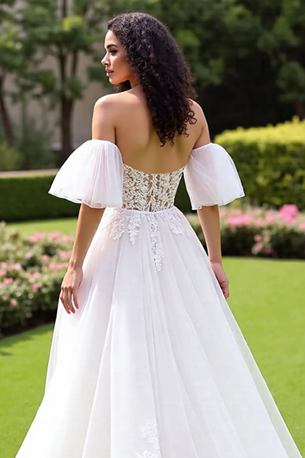 Ivory A Line Off The Shoulder Corset Wedding Dress sold by Zapaka product image thumbnail 4