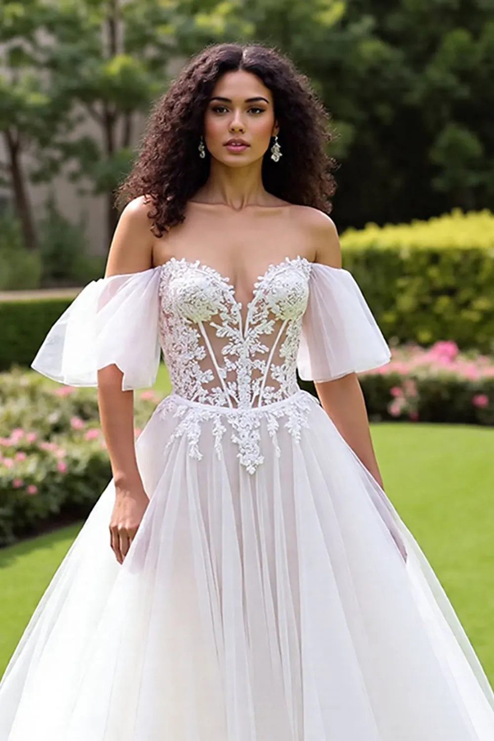 Ivory A Line Off The Shoulder Corset Wedding Dress sold by Zapaka product image thumbnail 3