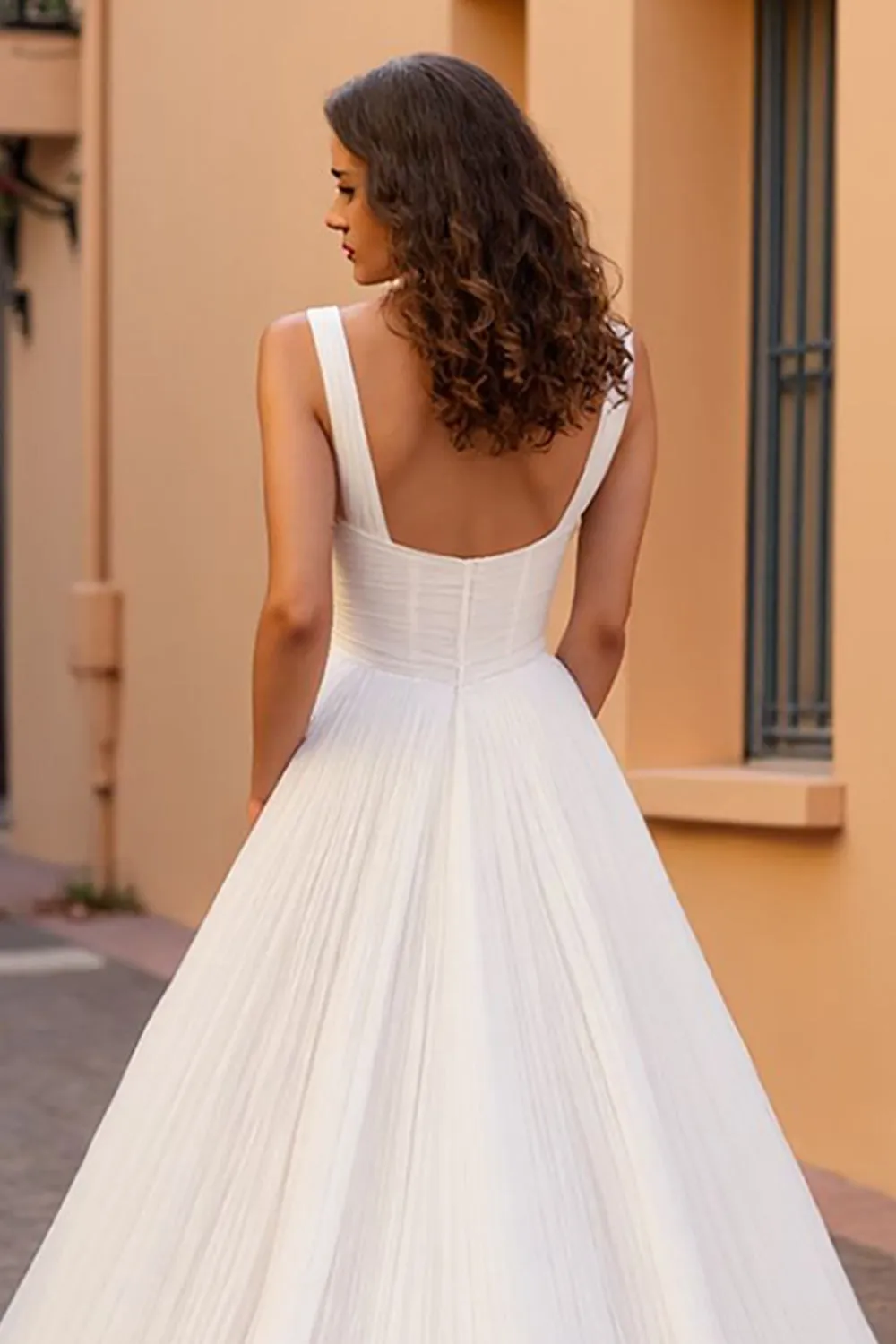 Pleated A Line Ivory Tulle Long Wedding Dress sold by Zapaka product image thumbnail 4