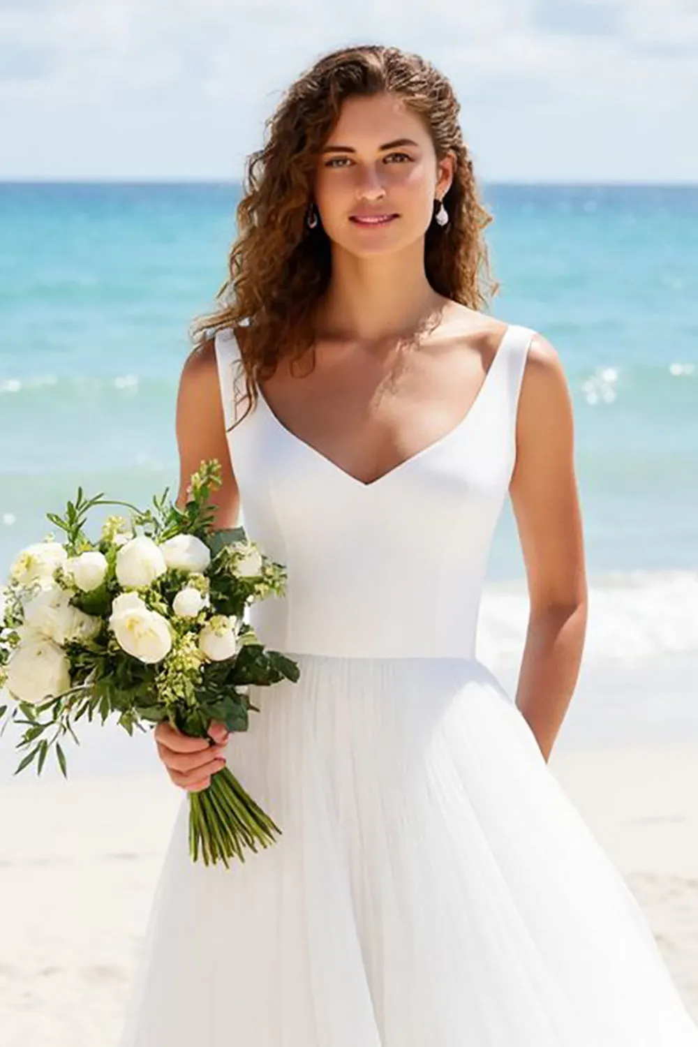 Pleated A Line V Neck Ivory Long Wedding Dress sold by Zapaka product image thumbnail 3