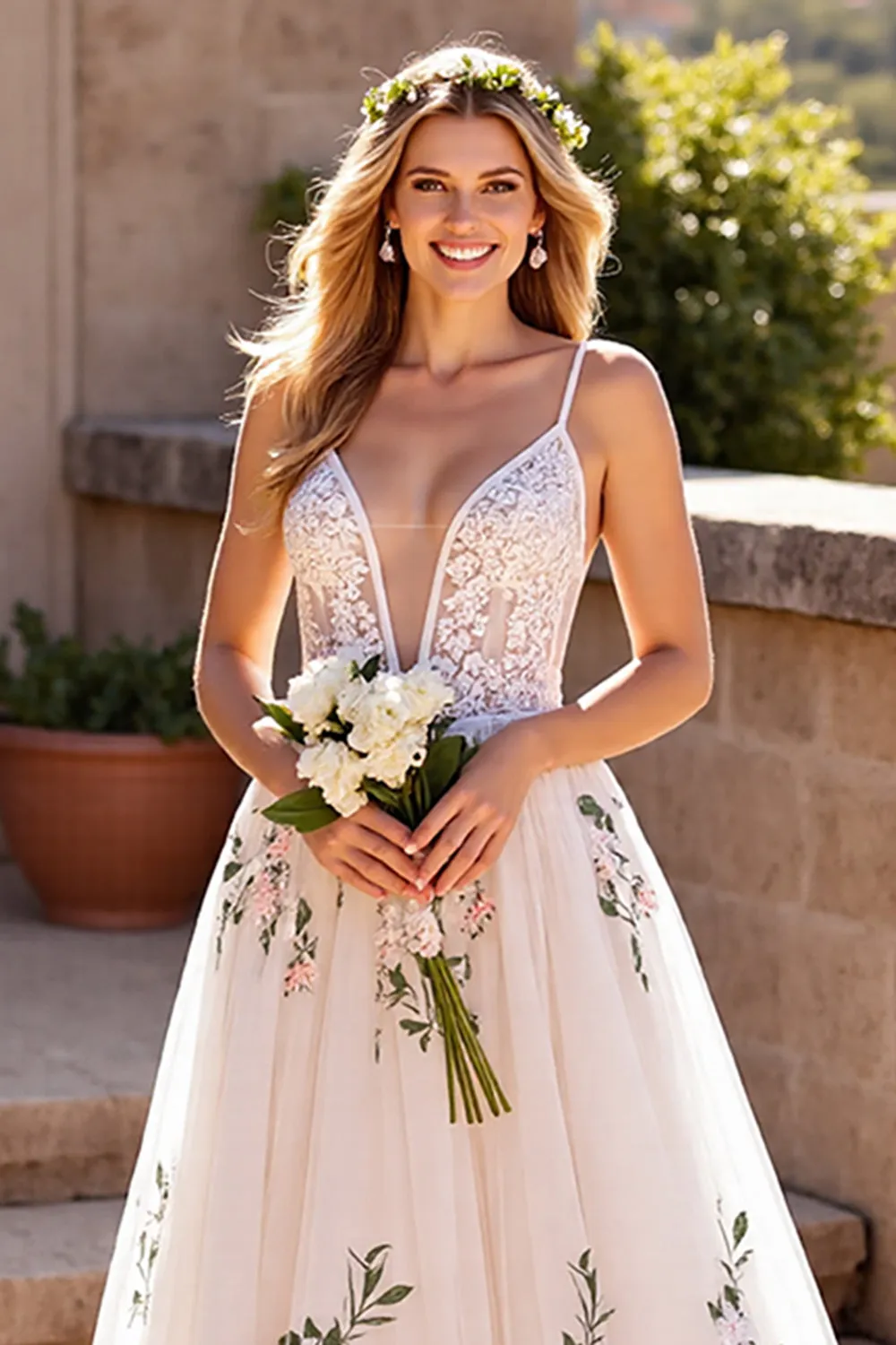 Floral Ivory Appliqued A Line Wedding Dress sold by Zapaka product image thumbnail 3
