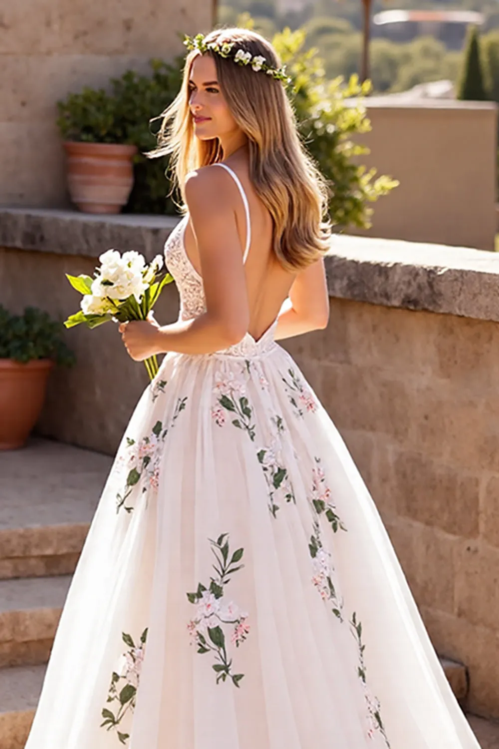 Floral Ivory Appliqued A Line Wedding Dress sold by Zapaka product image thumbnail 4